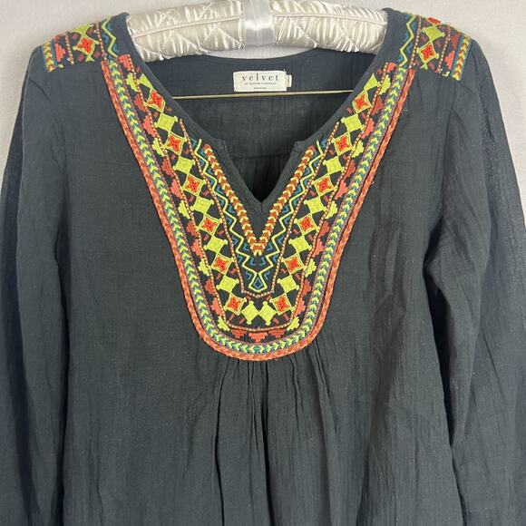 Velvet By Graham & Spencer Blouse Women's Size Small Embroidered V Neck Boho - Picture 8 of 13